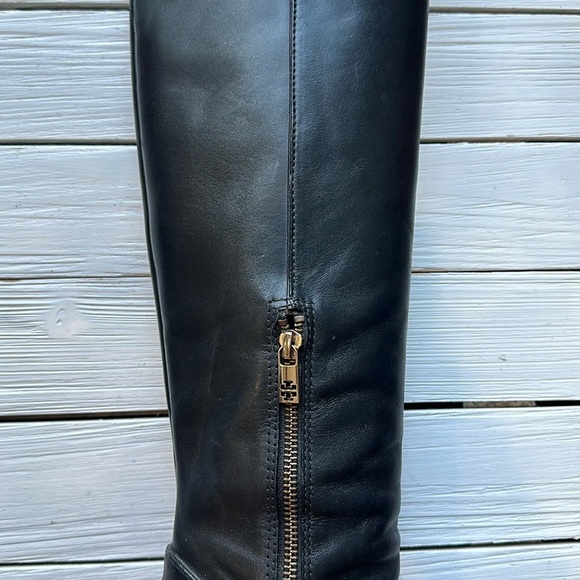 Tory Burch Black Tall Kasey Heeled Smooth Leather Boots Logo size 5.5 - Picture 16 of 16